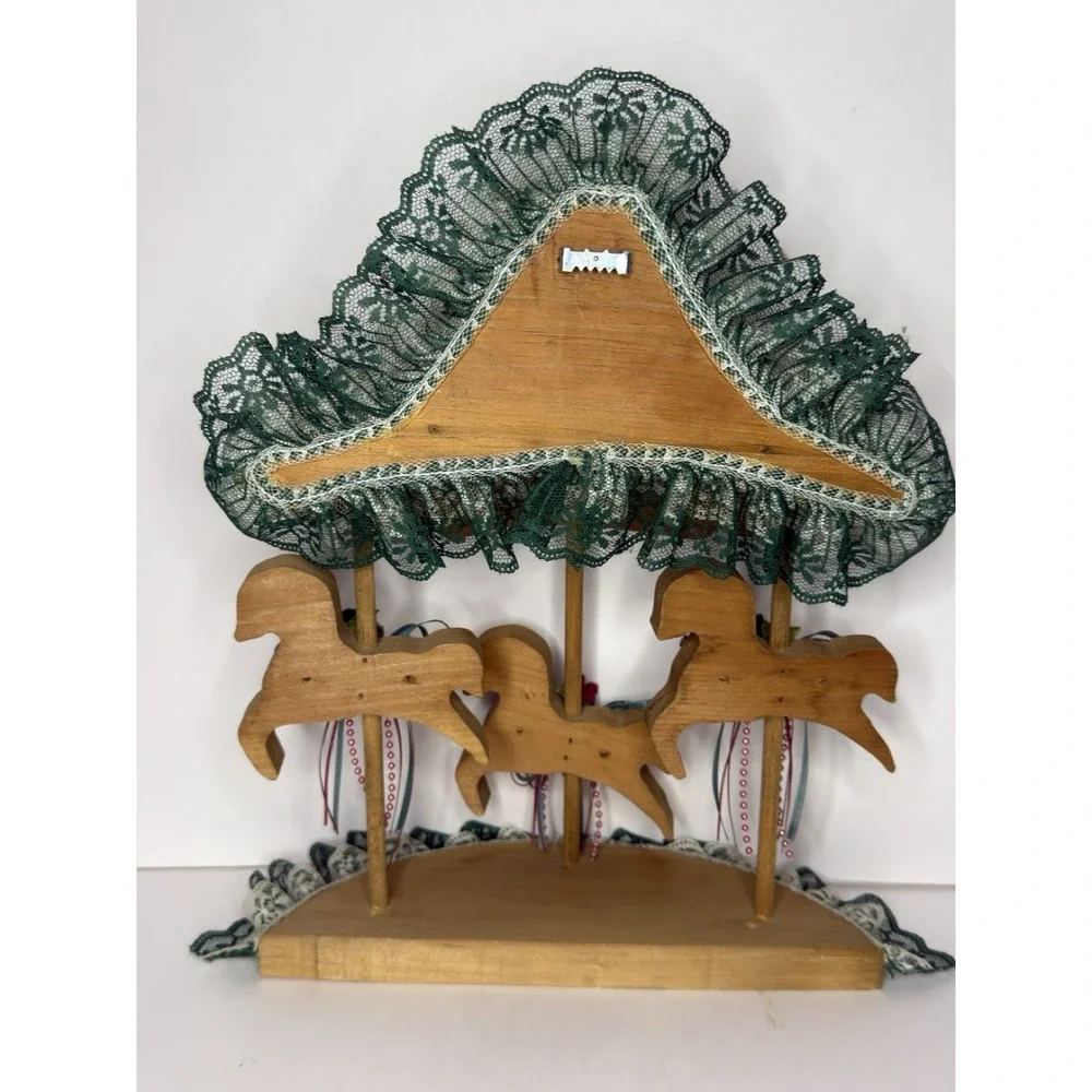 Carousel Horse Wall Hanging Vtg Wooden Horse Lace Country Cottage Home Décor